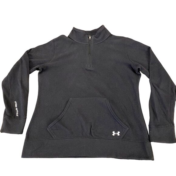 Under armour Sweatshirt Women's Medium Black Fleece Logo Semi Fitted Quarter Zip - Picture 1 of 16